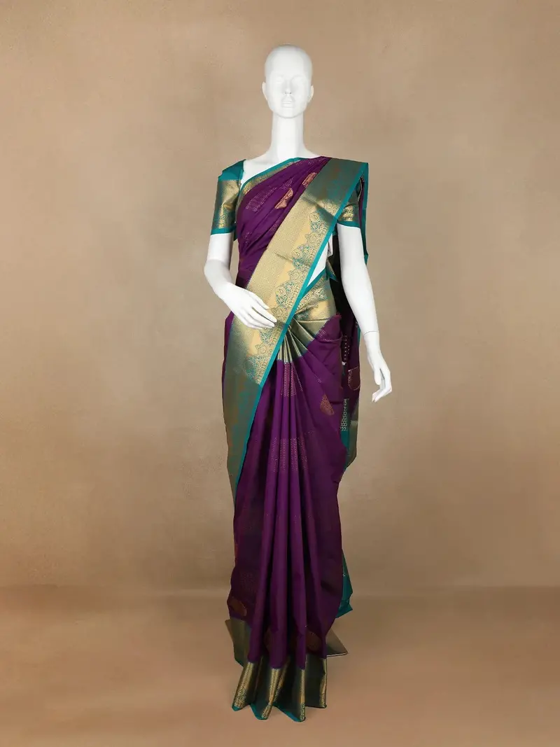 Dark Purple Floral Motifs Art Silk Saree 1