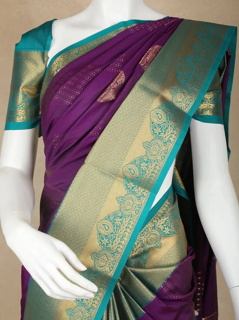 Dark Purple Floral Motifs Art Silk Saree 2