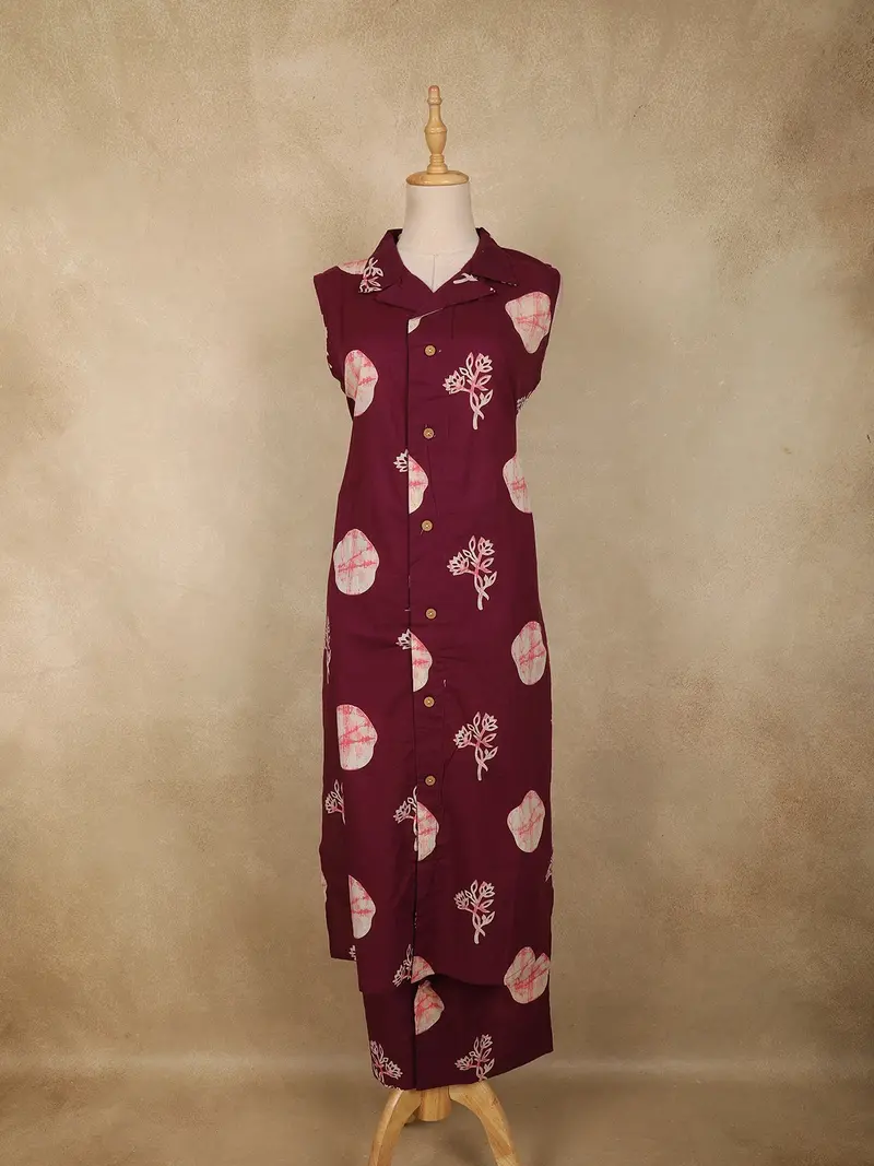 Dark Purple Floral Printed Design Cotton Co-Ord Set 1