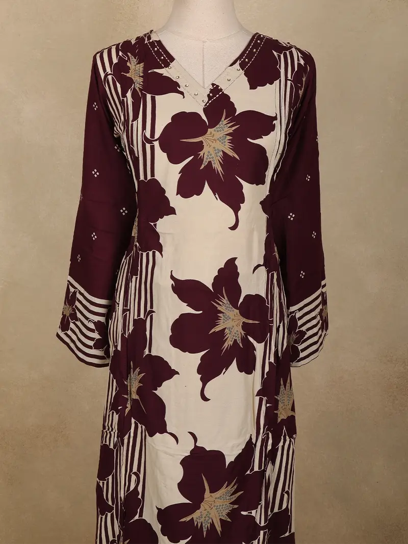 Dark Purple Floral Printed Design Cotton Co-Ord Set 2