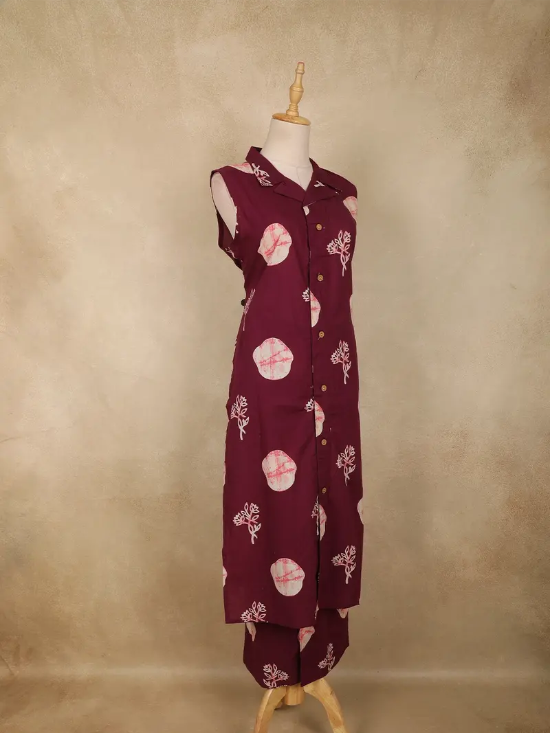 Dark Purple Floral Printed Design Cotton Co-Ord Set 3