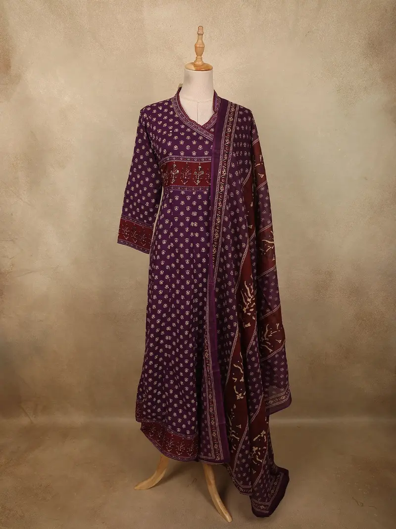 Dark Purple Floral Printed Design Cotton Salwar Suit With Dupatta 1
