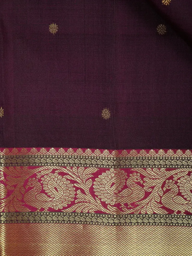 Dark Purple Floral Woven Pure Kanchipuram Silk Saree 2