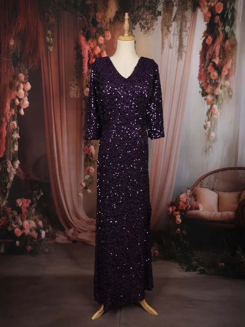 Dark Purple Heavy Sequins Embroidered Design Shimmer Party Wear Gown 1