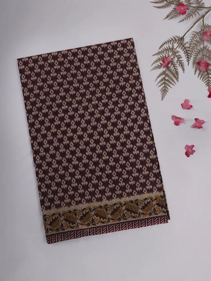 Dark Purple Ikat Printed Design Karishma Cotton Saree 1