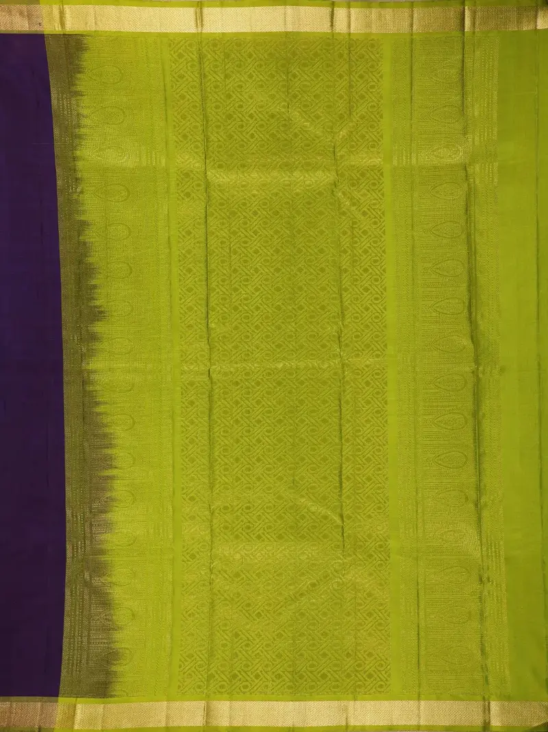 Dark Purple Leaf Motif Pure Kanchipuram Silk Saree 2