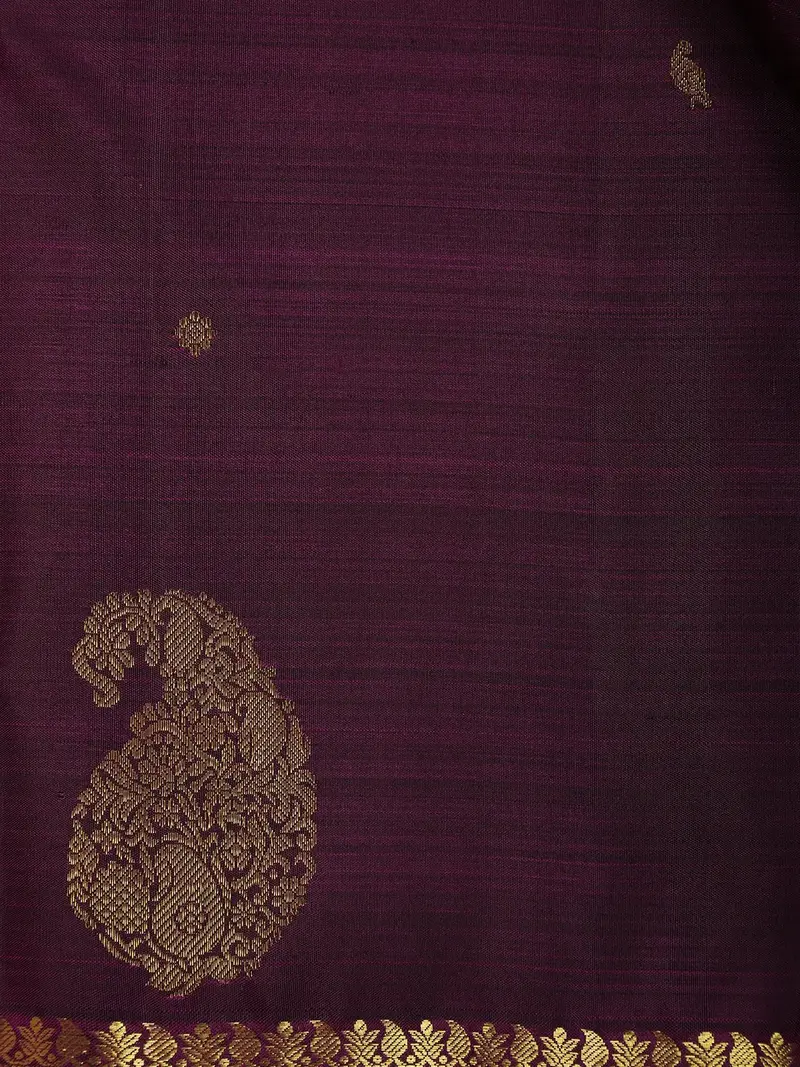 Dark Purple Paisley Motif Pure Kanchipuram Silk Saree 2