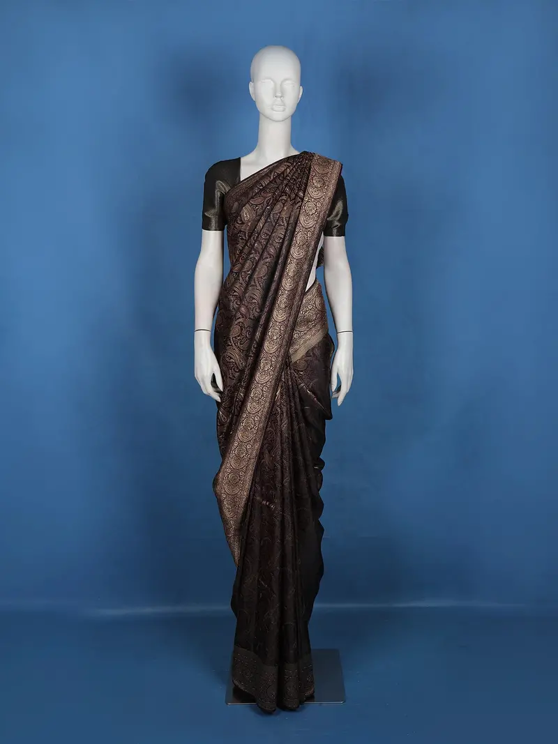 Dark Purple Paisley Woven Banarasi Silk Saree 1