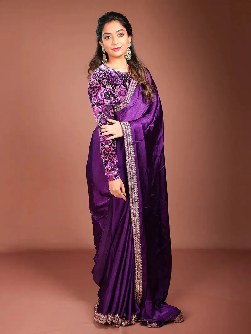 Dark Purple Satin Saree With Designer Border 1