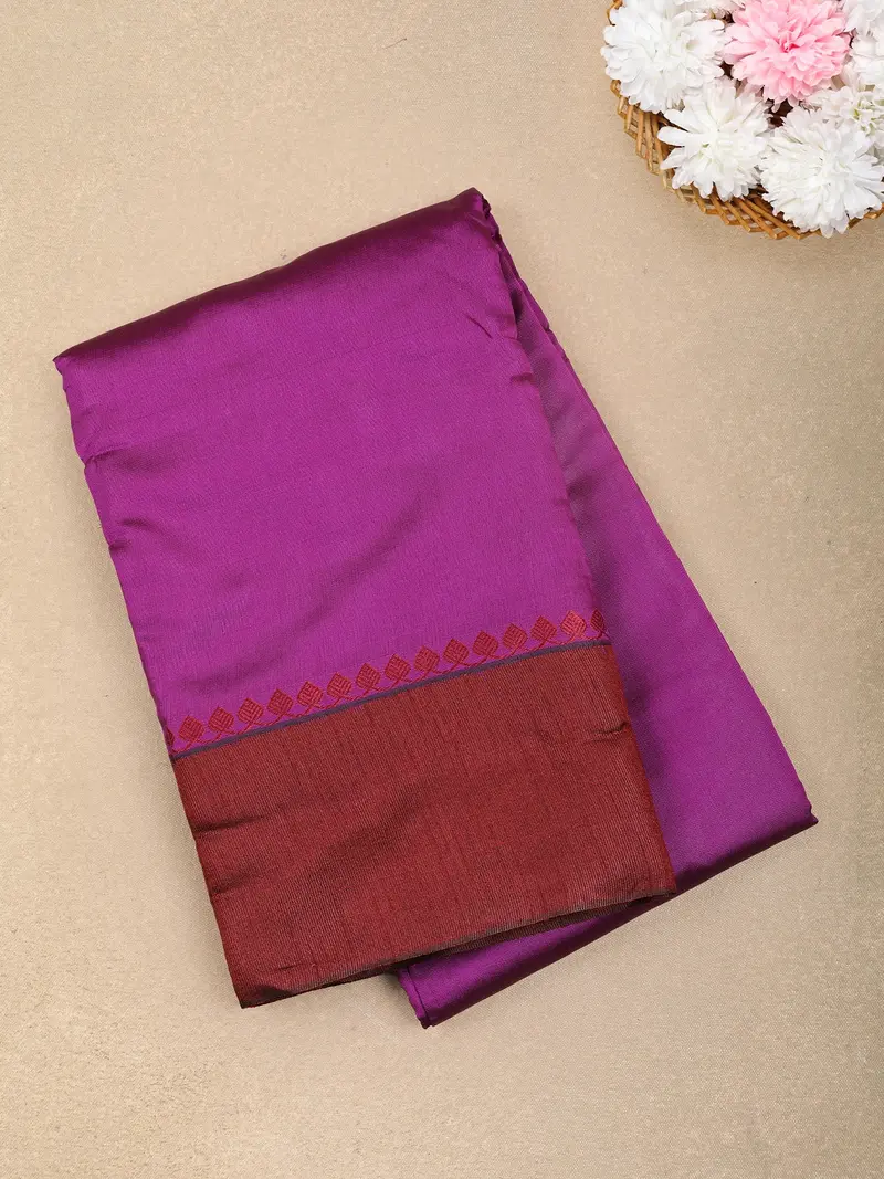 Dark Purple Solid Design Soft Silk Fancy Wear Saree With Contrast Border 1