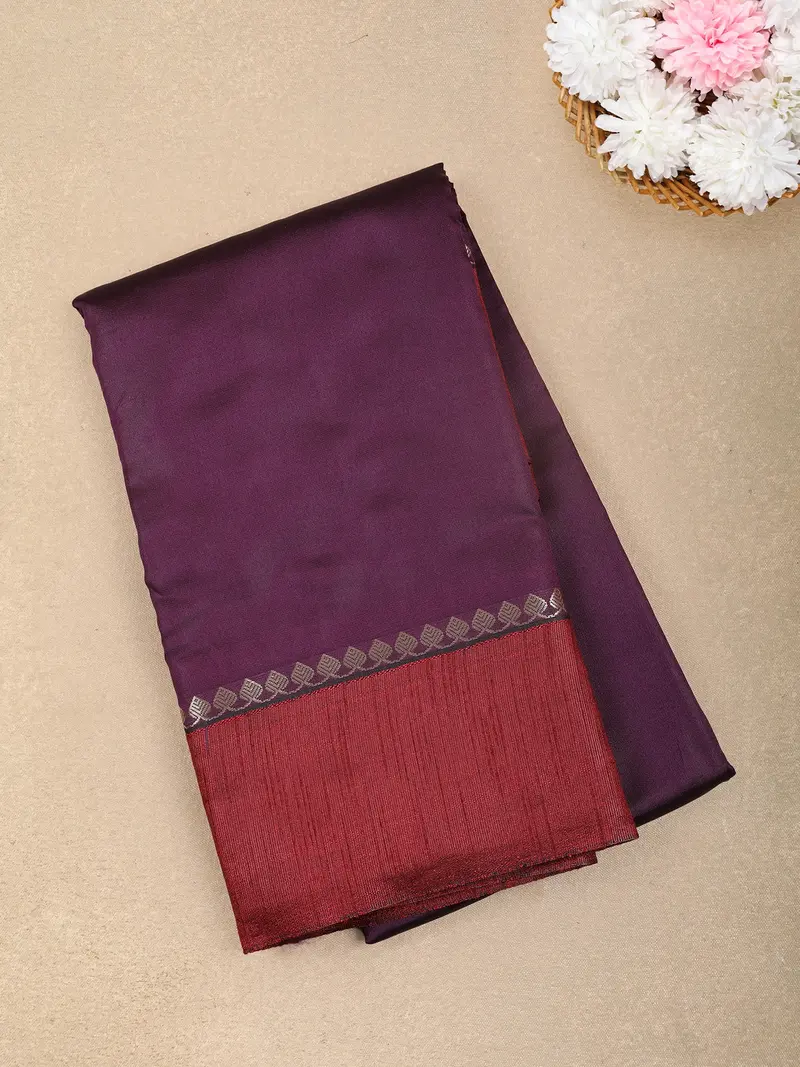 Dark Purple Solid Design Soft Silk Fancy Wear Saree With Contrast Border 1