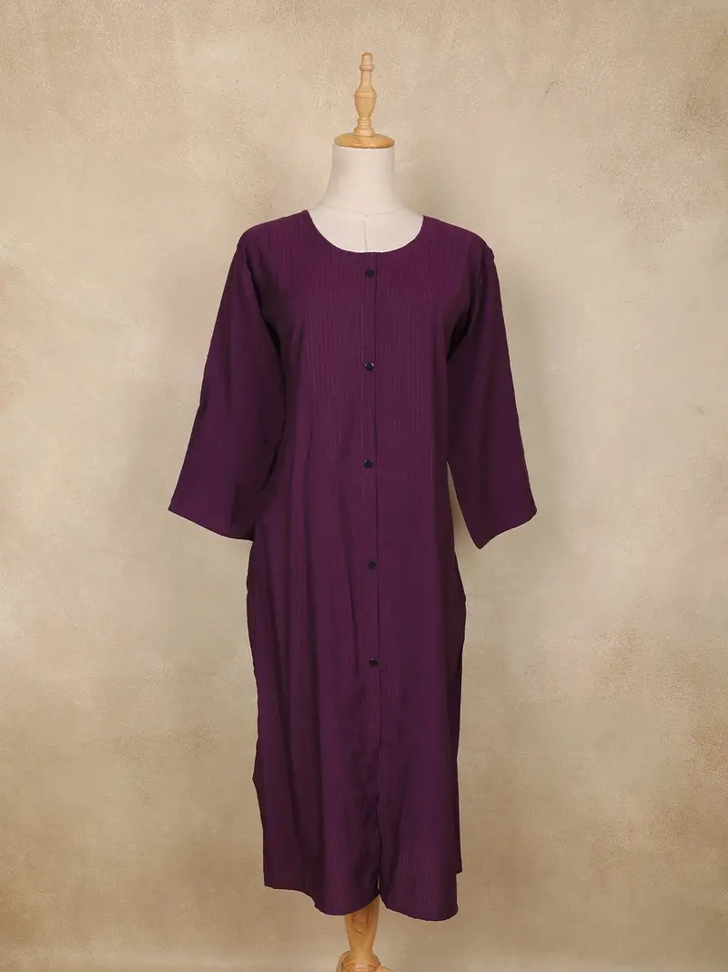 Dark Purple Striped Design Cotton Kurti 1