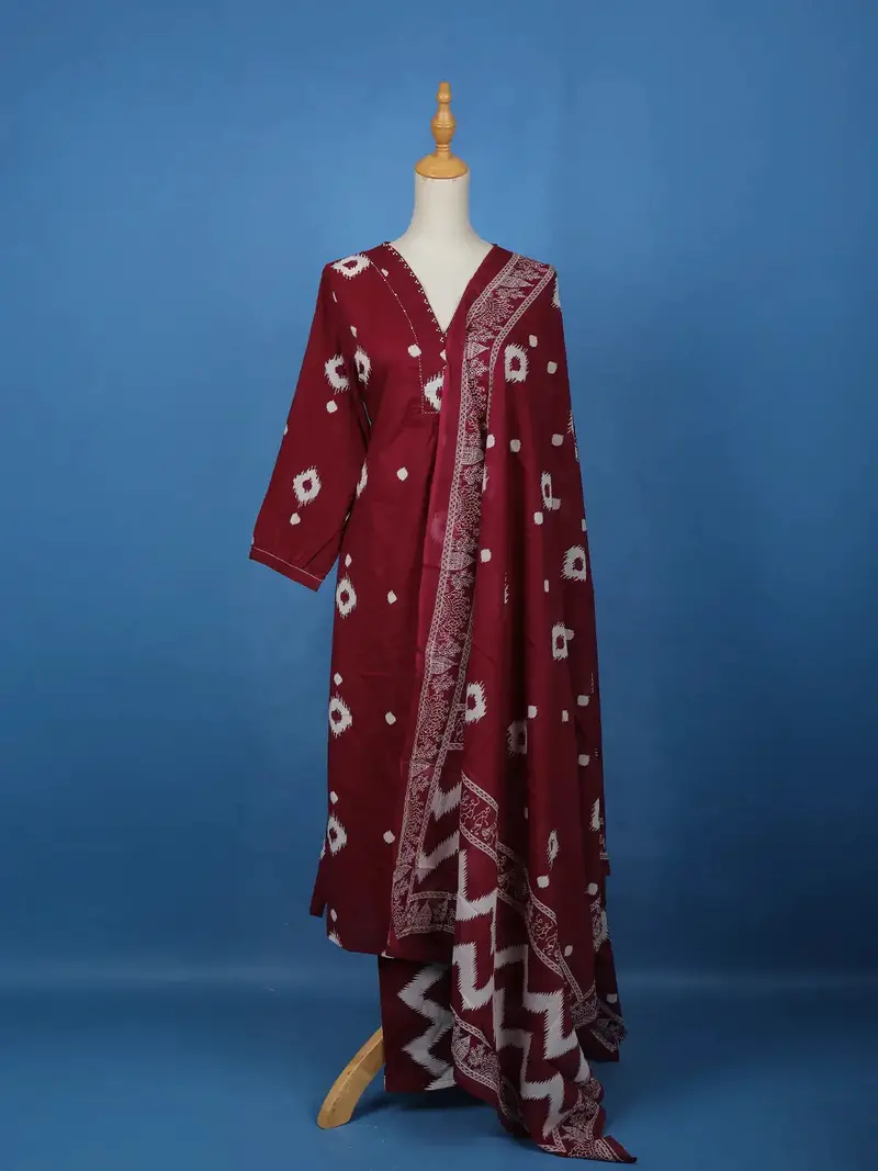 Dark Red Abstract Designed Cotton Salwar Suit 1