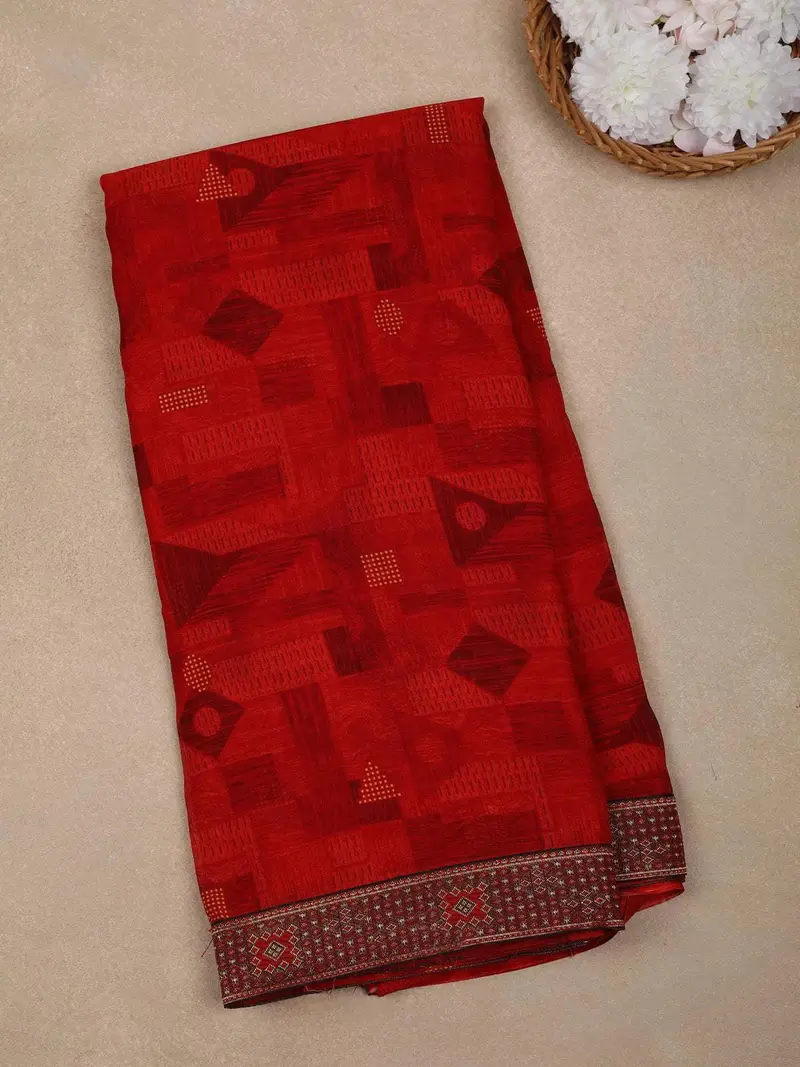 Dark Red Abstract Printed Georgette Saree For Elegant Everyday Style 1
