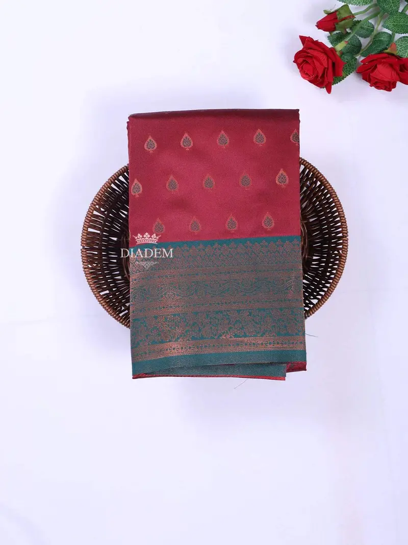 Dark Red Art Silk Saree With Zari Butta On The Body And Contrast Zari Border 1