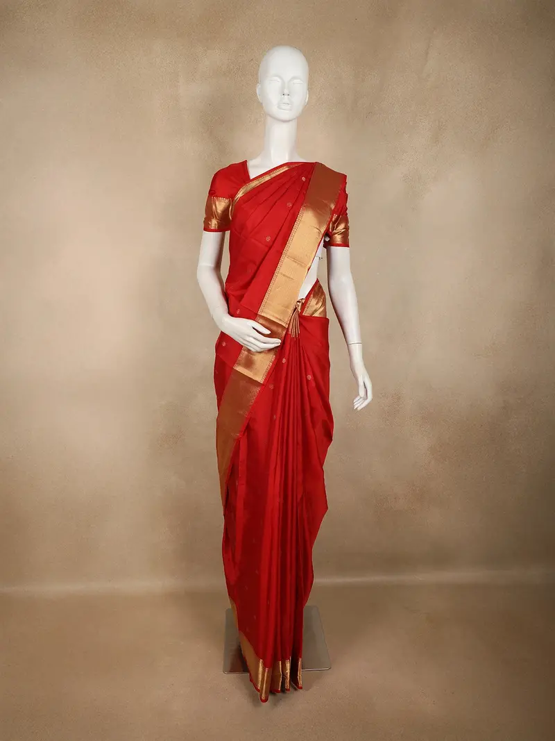 Dark Red Butta Woven Design Kanchipuram Silk Saree With Zari Border 1