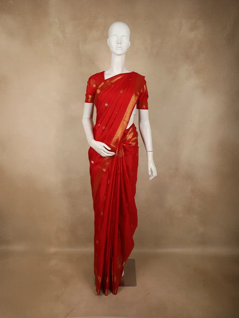 Dark Red Butta Woven Design Pure Kanchipuram Silk Saree With Zari Border 1