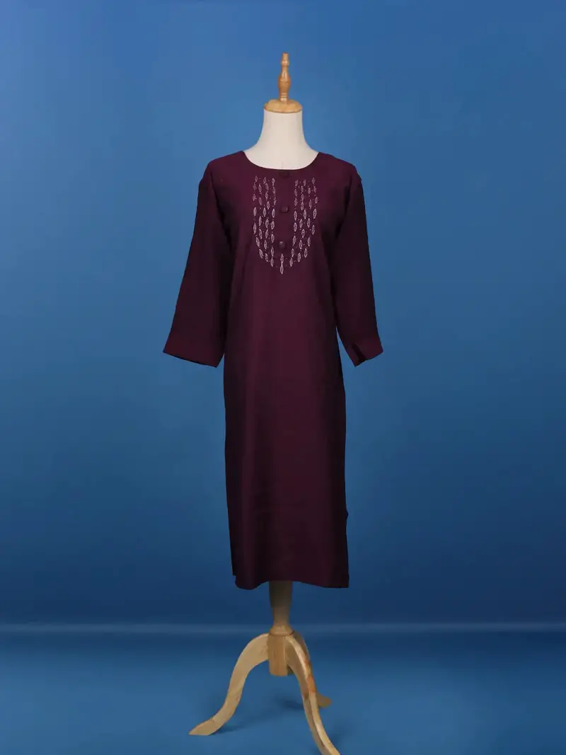 Dark Red Floral Designed Cotton Kurti 1