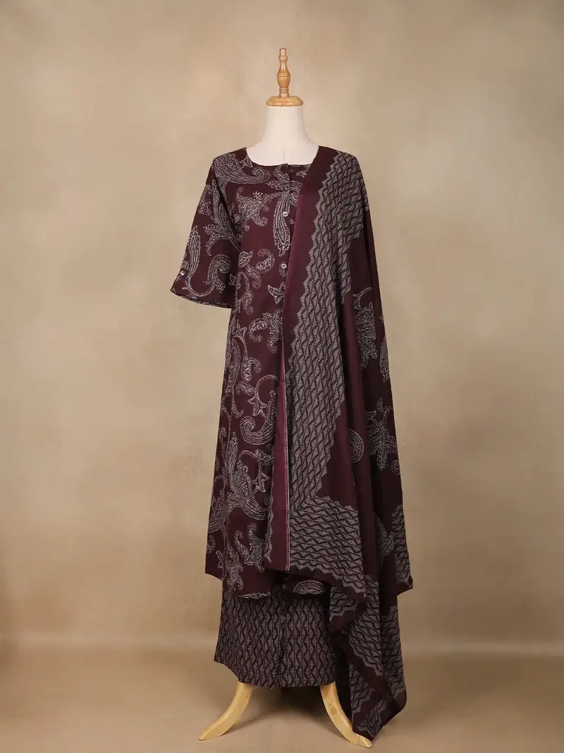 Dark Red Floral Designed Cotton Salwar Suit 1