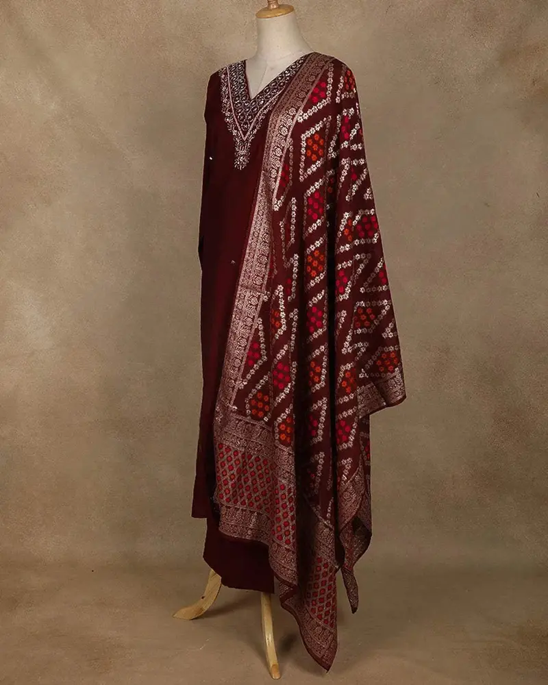 Dark Red Floral Designed Straight Cut Salwar Suit Online 3