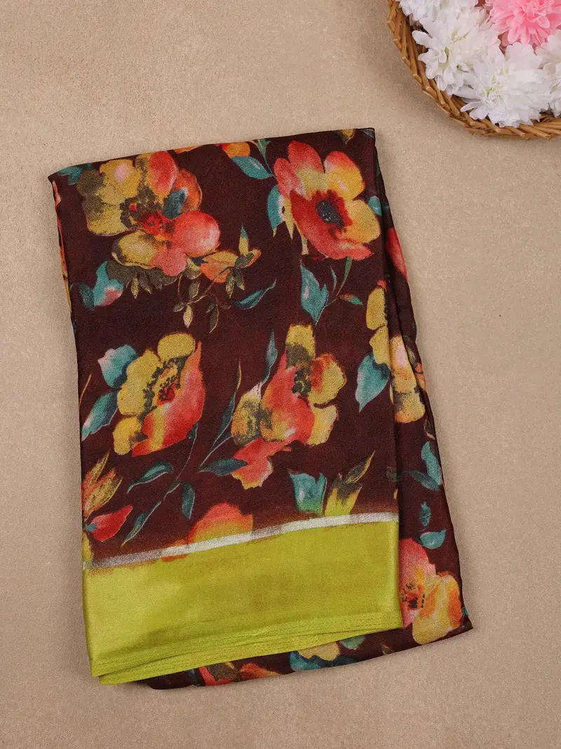 Dark Red Floral Prints Fancy Georgette Saree 1