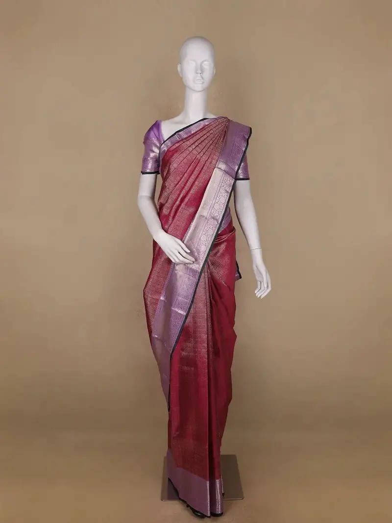 Dark Red Floral Woven Pure Kanchipuram Silk Saree 1