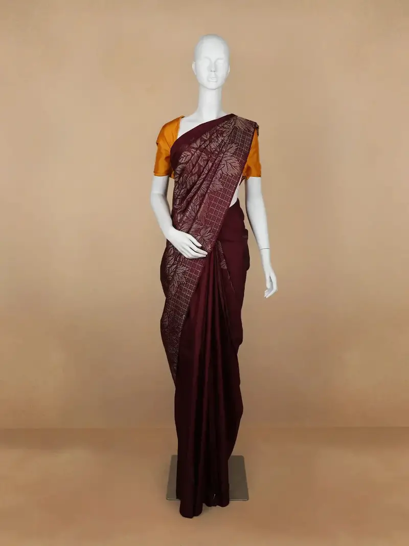 Dark Red Floral Woven Pure Kanchipuram Silk Saree 1