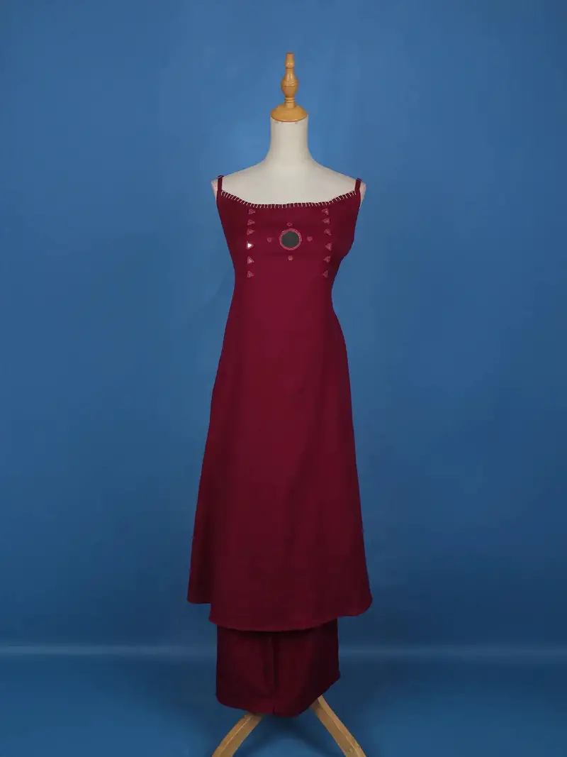Dark Red Mirror Designed Cotton Salwar Suit 1
