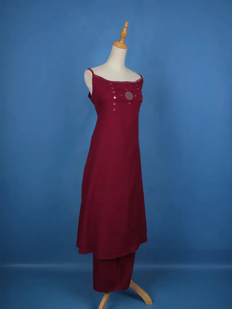 Dark Red Mirror Designed Cotton Salwar Suit 3