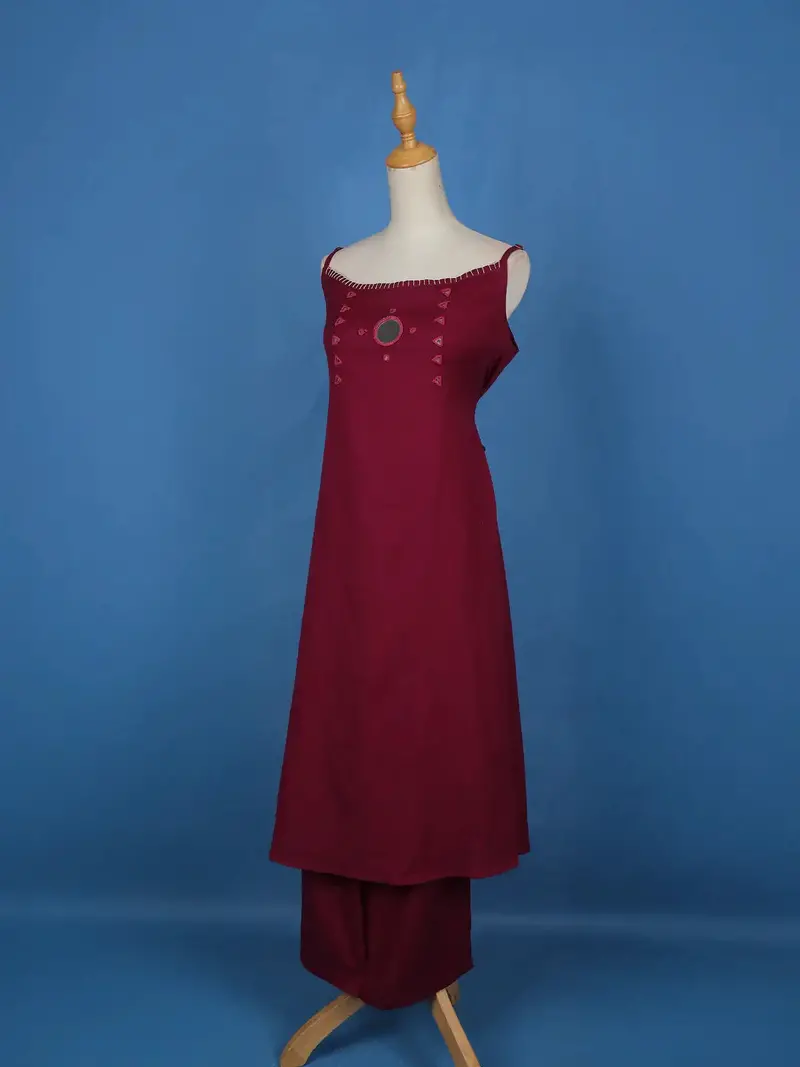 Dark Red Mirror Designed Cotton Salwar Suit 4