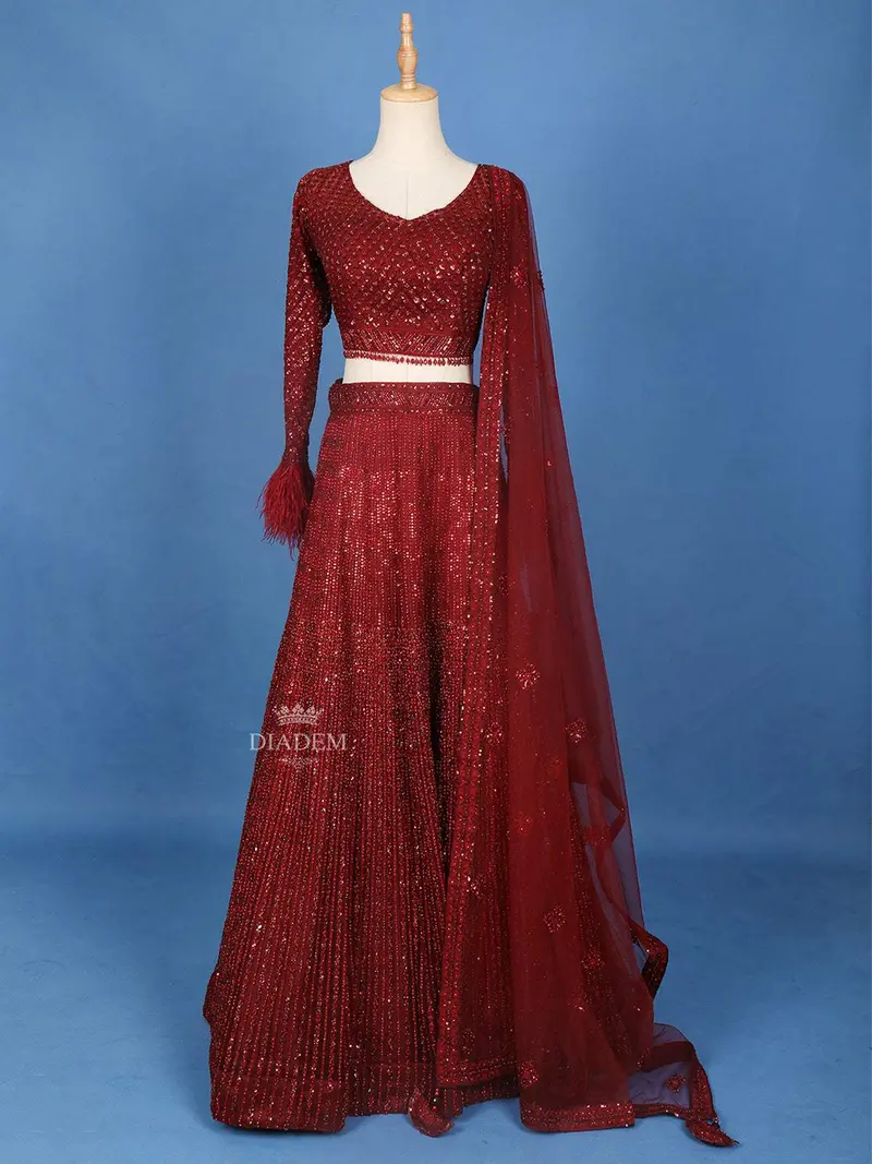 Dark Red Sangeet Lehenga With Sequin Designs 1