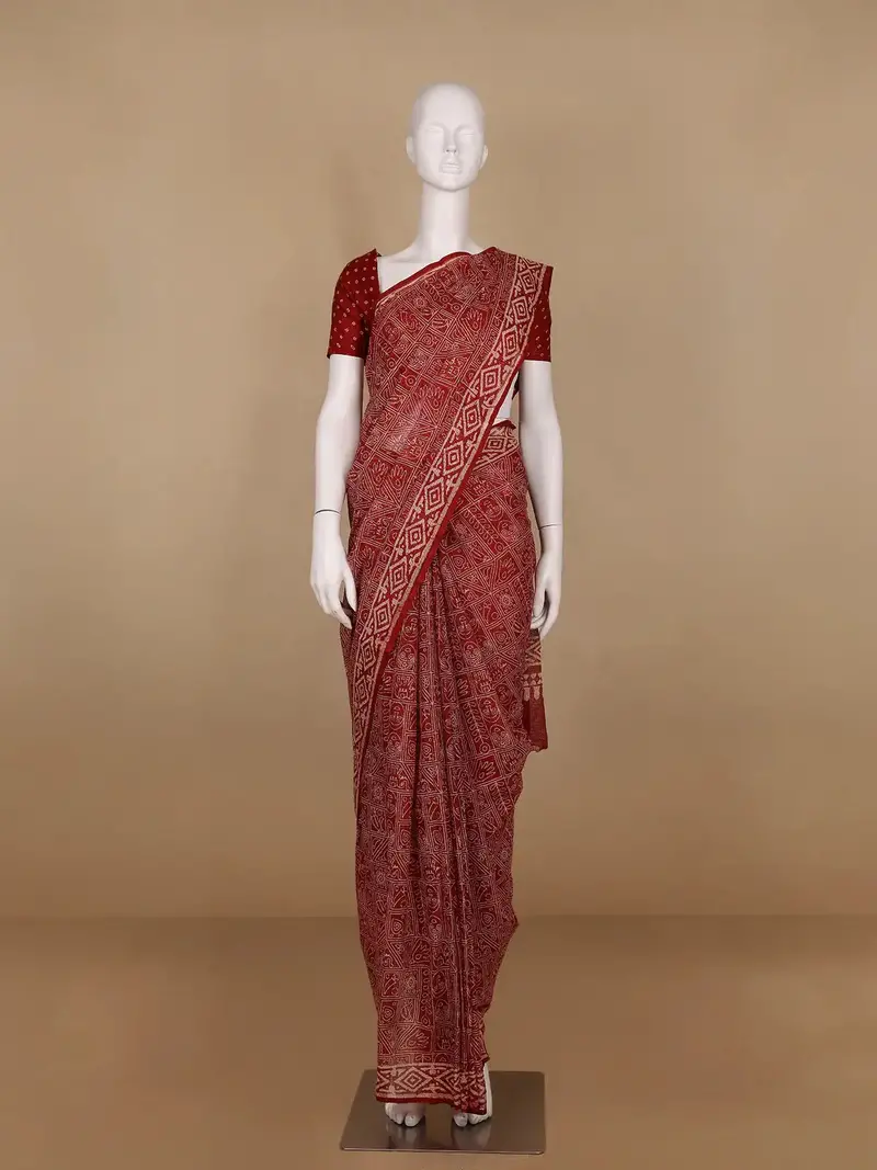 Dark Red Warli Designed Soft Silk Saree 1