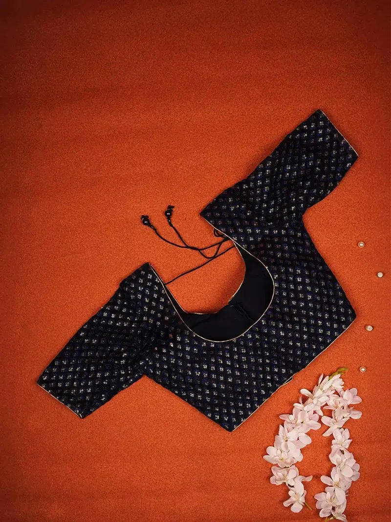 Dark Silk Readymade Blouse With Small Floral Design 1