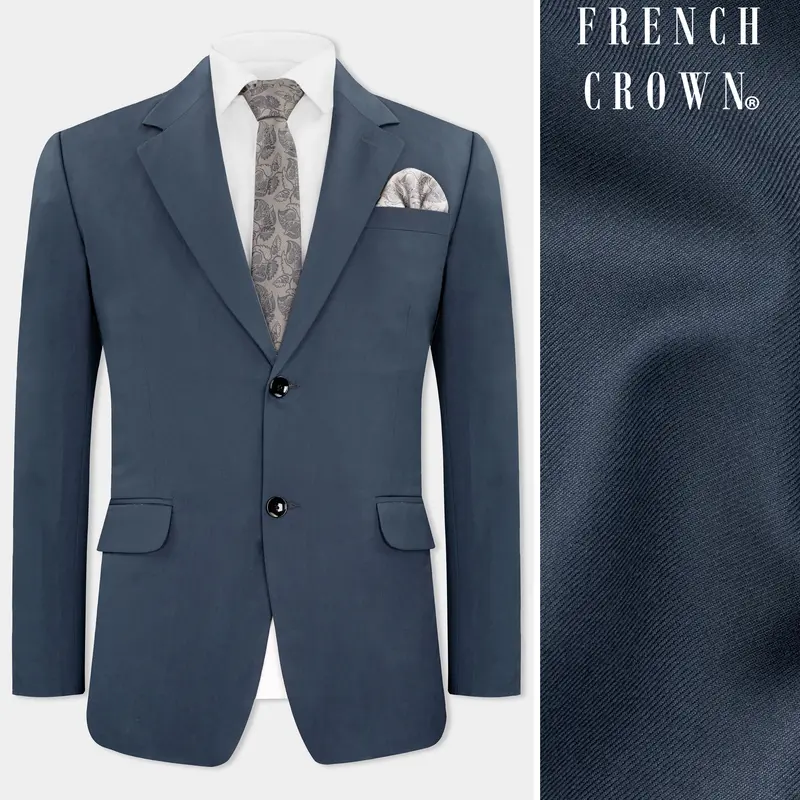 Dark Slate Blue Single Breasted Wool Rich Blazer 1