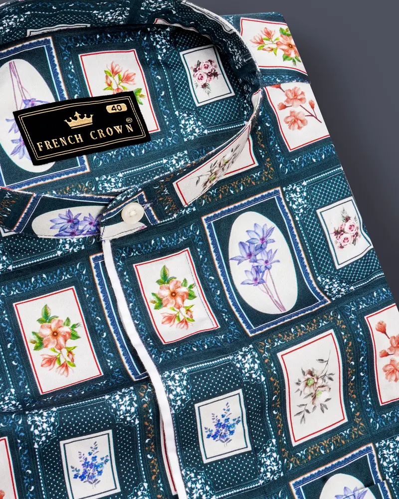 Dark Slate Blue With Wild Sand White Multicolour Printed Super Soft Premium Cotton Designer Shirt 1