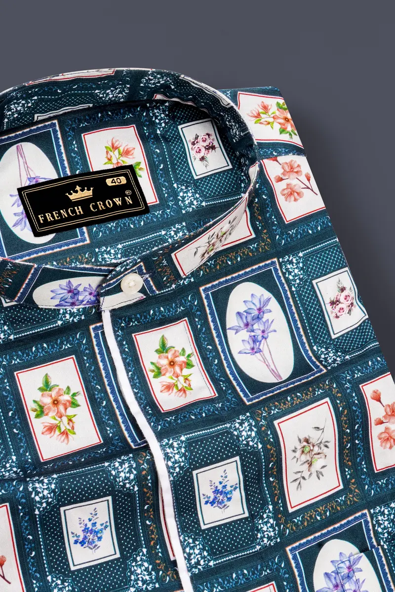 Dark Slate Blue With Wild Sand White Multicolour Printed Super Soft Premium Cotton Designer Shirt 2