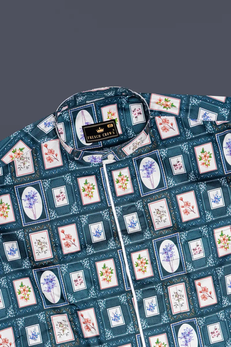 Dark Slate Blue With Wild Sand White Multicolour Printed Super Soft Premium Cotton Designer Shirt 5