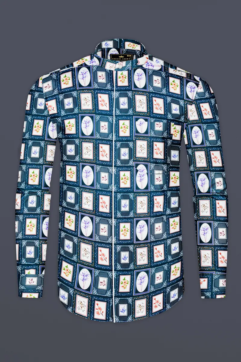 Dark Slate Blue With Wild Sand White Multicolour Printed Super Soft Premium Cotton Designer Shirt 6