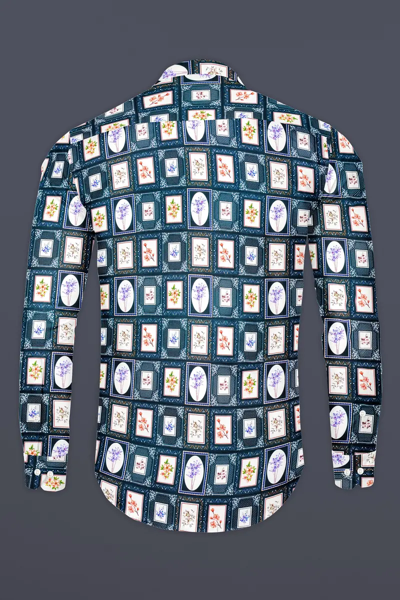 Dark Slate Blue With Wild Sand White Multicolour Printed Super Soft Premium Cotton Designer Shirt 7