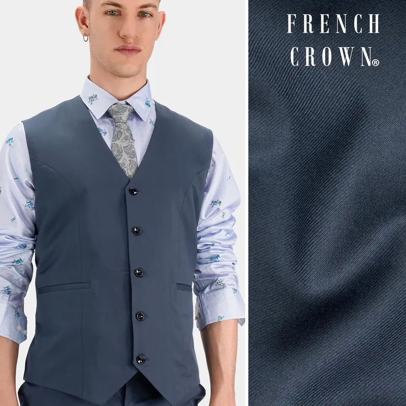 Dark Slate Blue Wool Rich Waistcoat 1