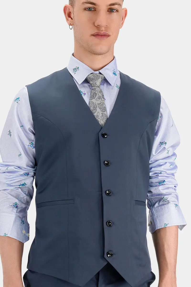 Dark Slate Blue Wool Rich Waistcoat 2