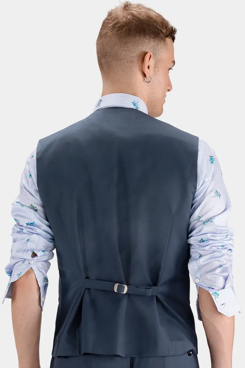 Dark Slate Blue Wool Rich Waistcoat 4