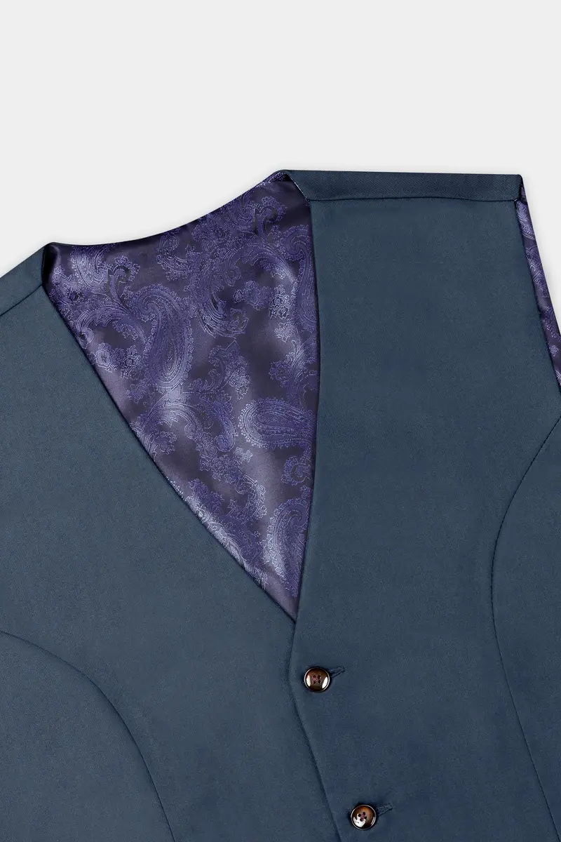 Dark Slate Blue Wool Rich Waistcoat 5
