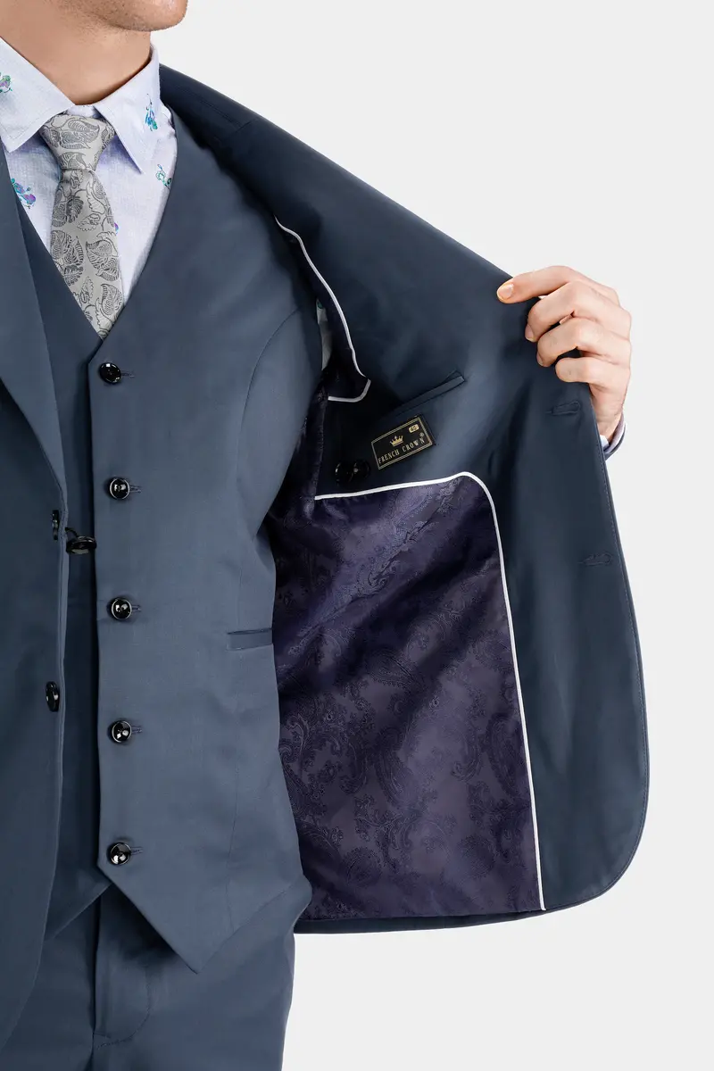 Dark Slate Blue Wool Rich Waistcoat 7