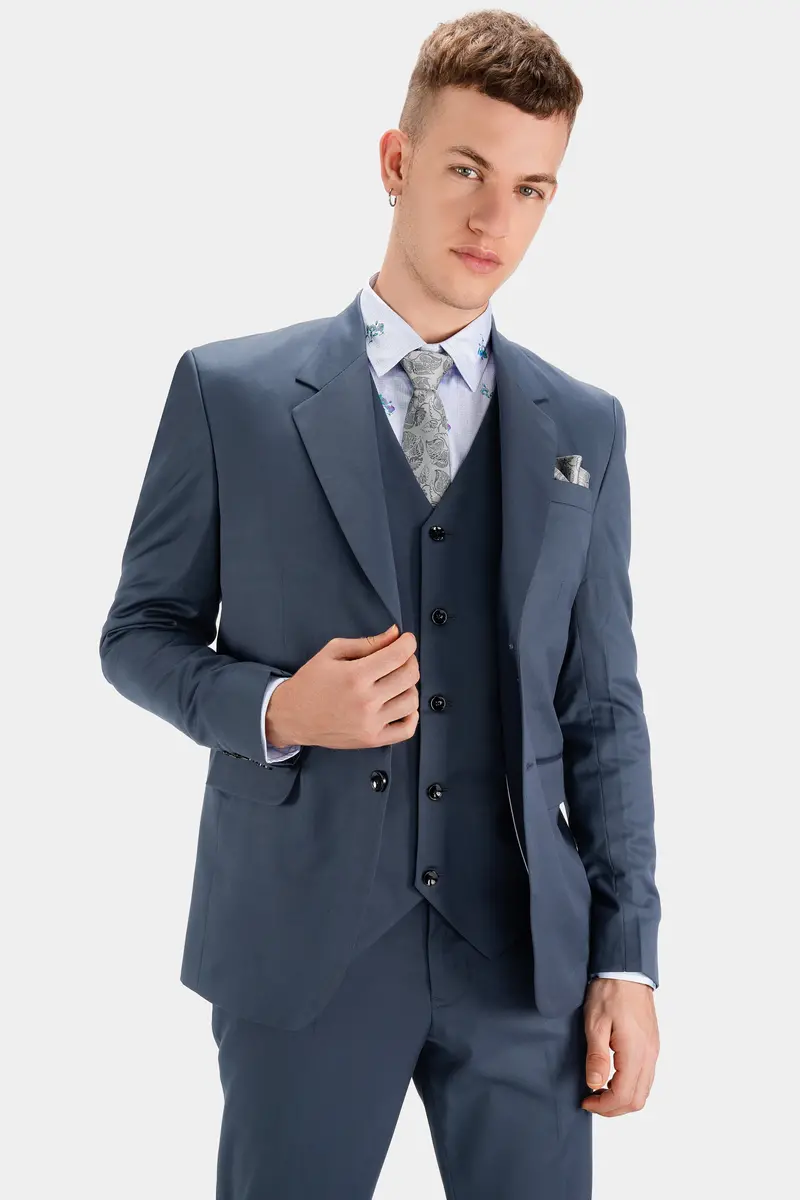 Dark Slate Blue Wool Rich Waistcoat 8