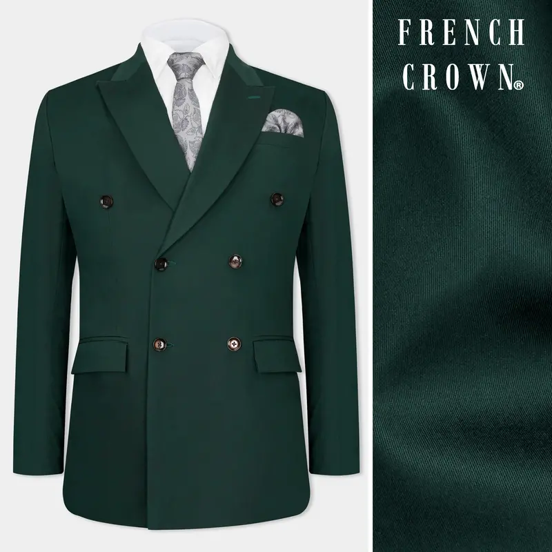 Dark Slate Green Premium Cotton Double Breasted Blazer 1
