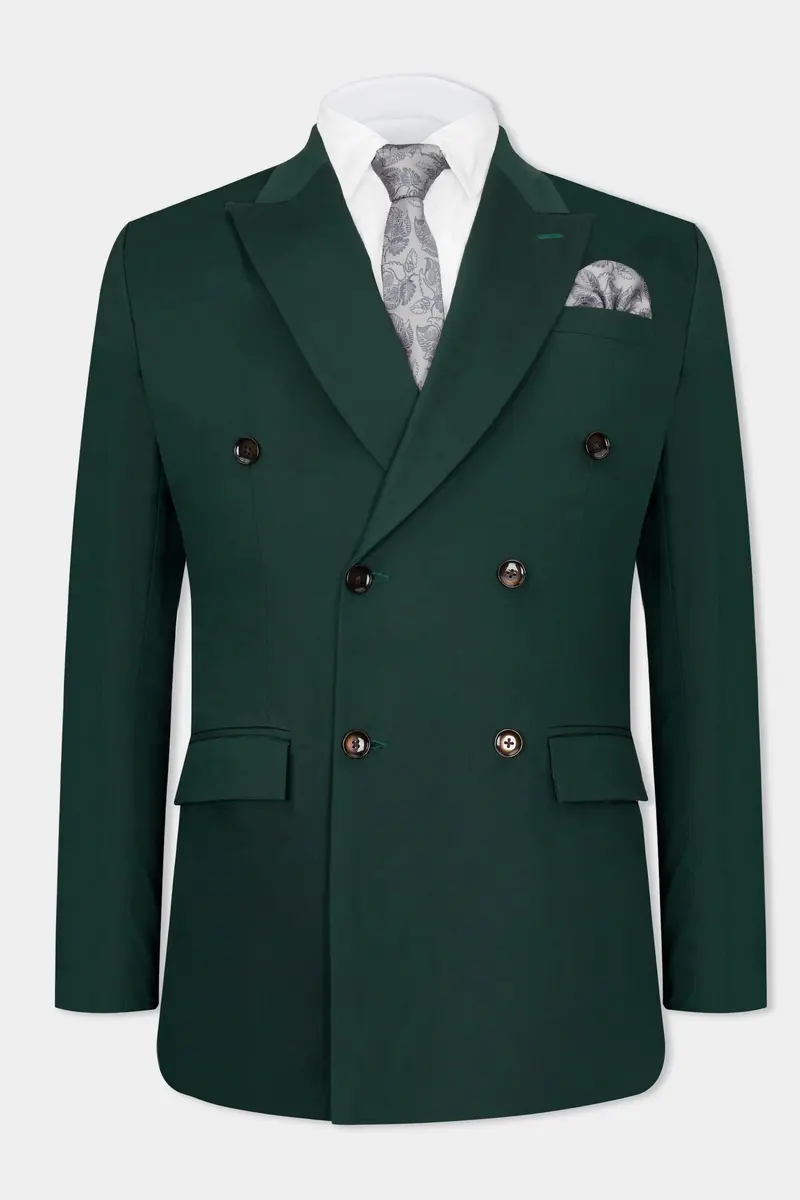 Dark Slate Green Premium Cotton Double Breasted Blazer 2