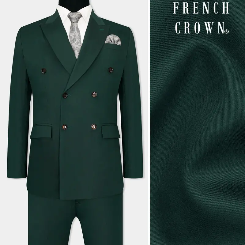Dark Slate Green Premium Cotton Double Breasted Suit 1