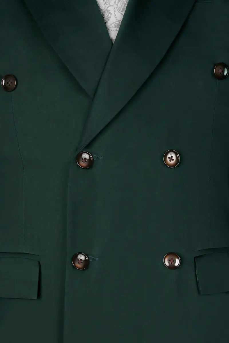 Dark Slate Green Premium Cotton Double Breasted Suit 12