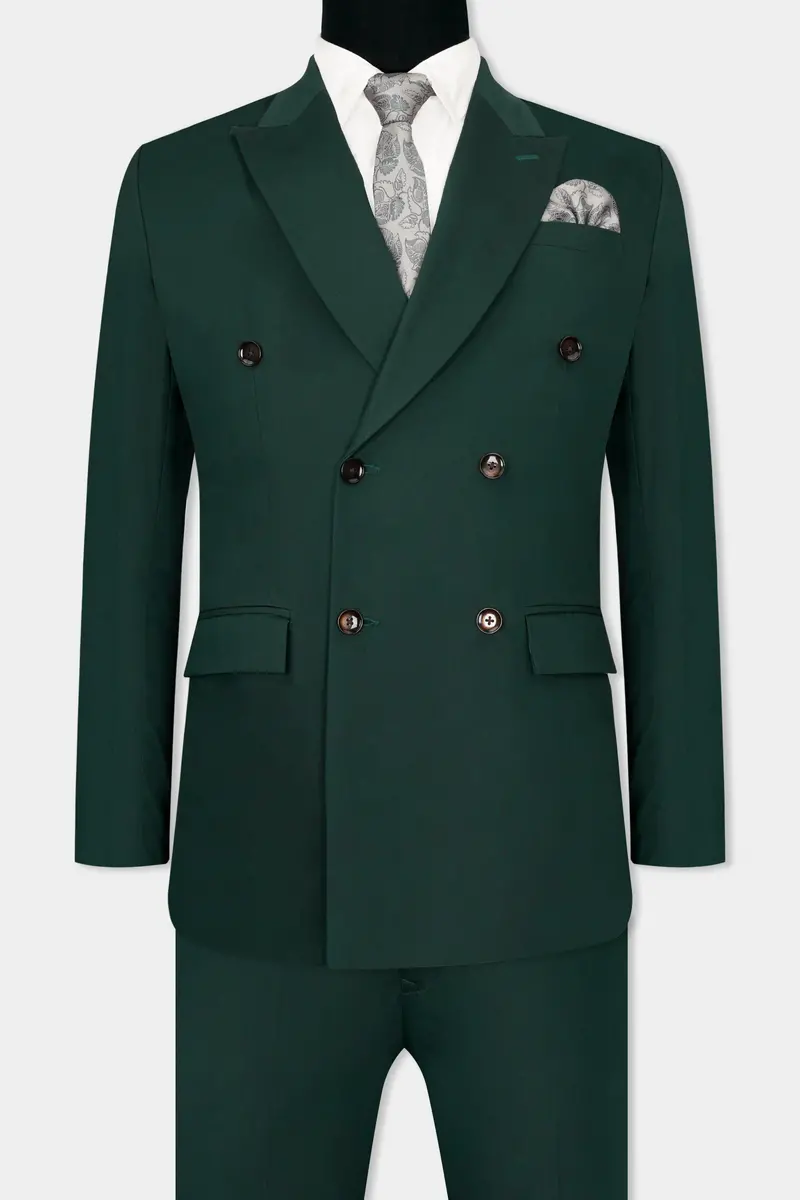 Dark Slate Green Premium Cotton Double Breasted Suit 2